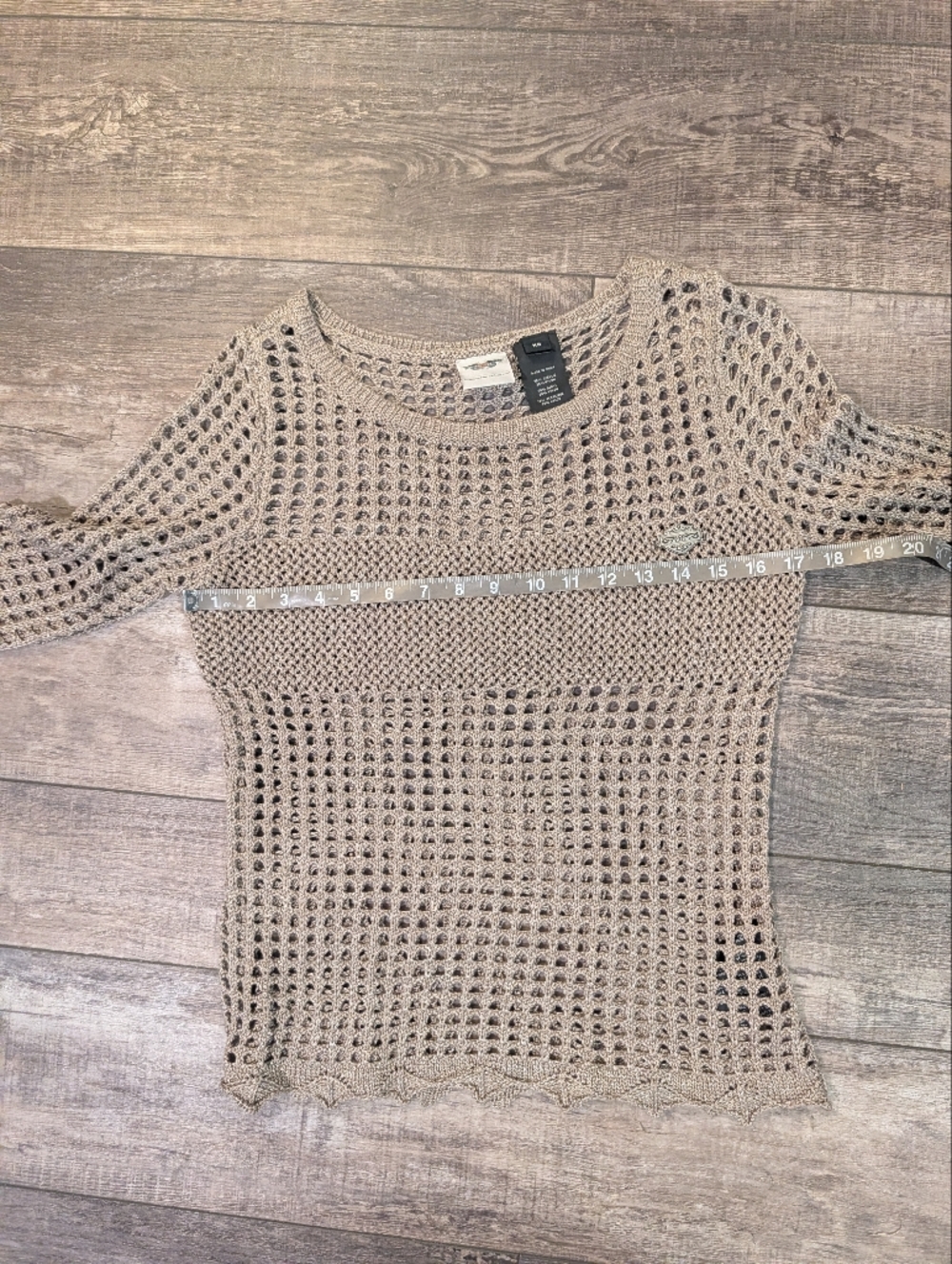 Harley Davidson Open-Knit Long Sleeve Sweater - Taupe Size Xs - Picture 7 of 9